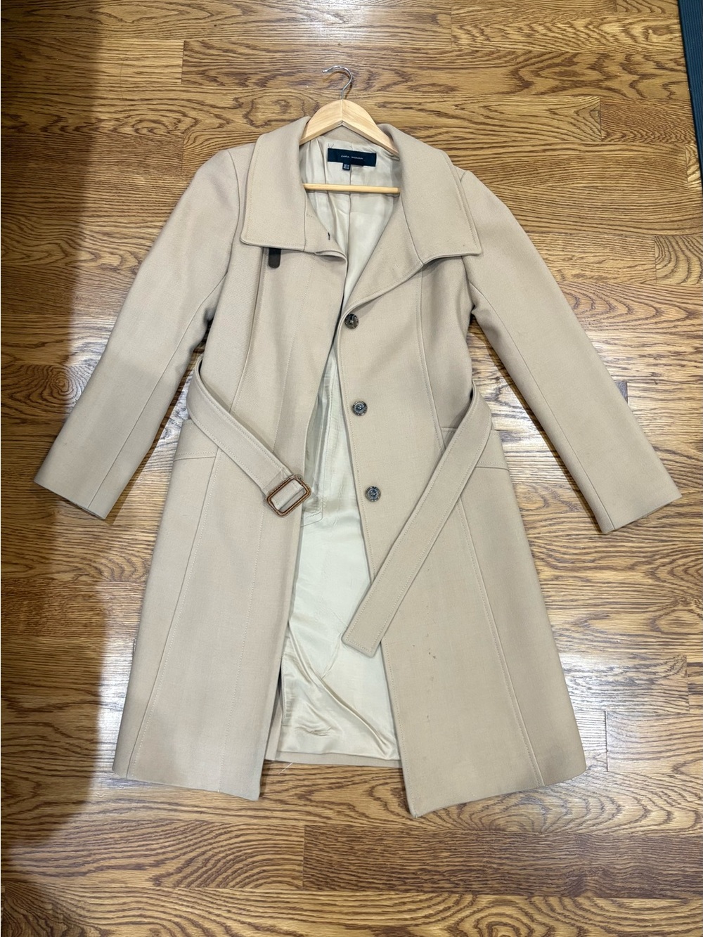 Zara Camel Wool-Blend Trench Coat with Waist Belt